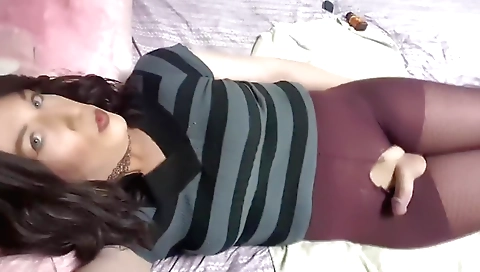 Busty shemale masturbates with toys in solo porn video