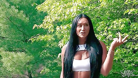 Brunette is fucked in her asshole and mouth in front of camera