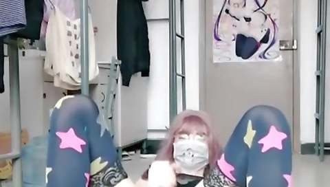 Chinese teen in red dress masturbates and fucks her pussy