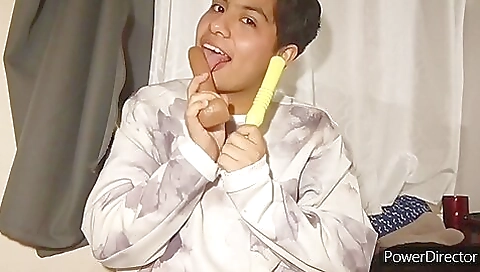 Cute brunette with a perfect body caressing my toy