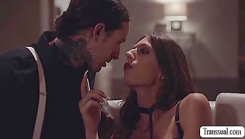 Busty Shemale Gets Her Ass Licked And Fucked By Tattooed Guy