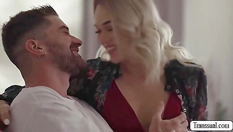 Blonde shemale gets fucked in the ass and deepthroated