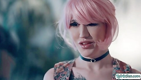 Busty tattooed blonde with a huge ass gets banged by guy