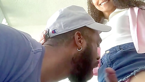 Ebony shemale takes a deepthroat of her lover's cock in a gangbang